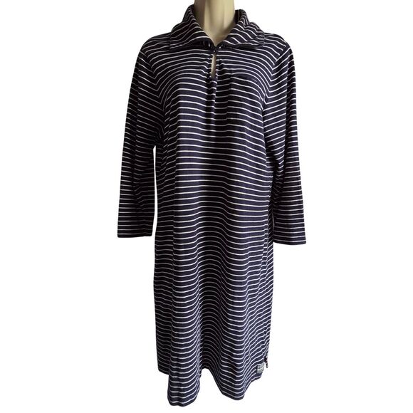 Ralph Lauren LRL Navy White Stripe Knit Shirtdress Large Y2K - Picture 1 of 9
